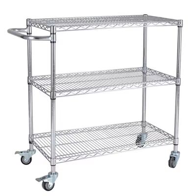 4 Layers Industrial Chrome Wire Basket ESD Shelf Trolley With 4 Inch Caster With Brake